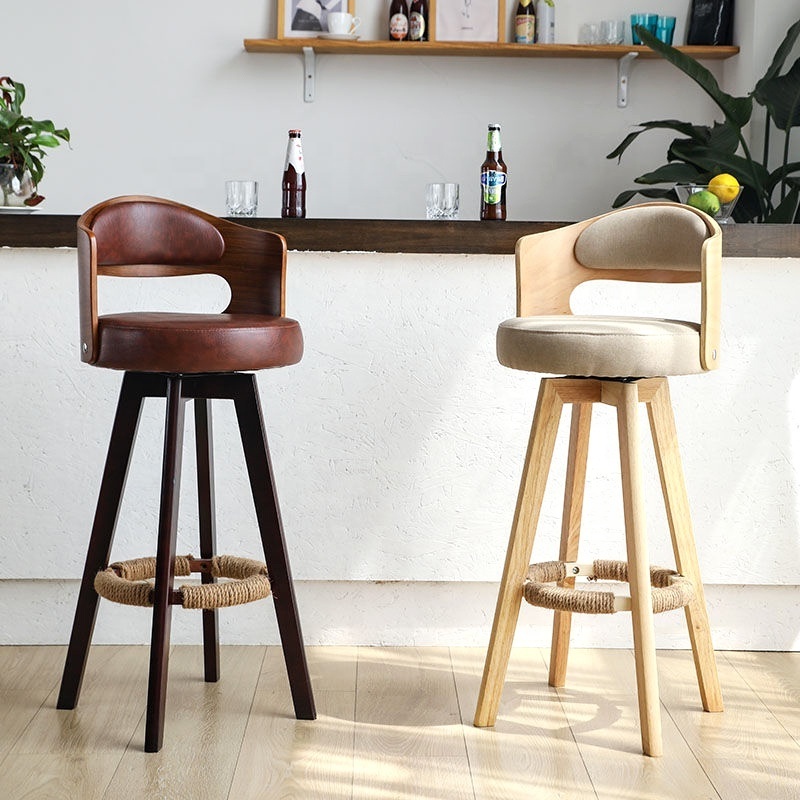 Luxury Modern Commercial Furniture High-Duty Metal Frame Bar Stools Heavy Wood Fabric Seat Counter Stools Outdoor Restaurant