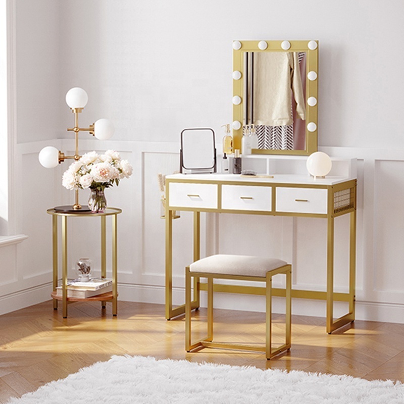 Wholesale New Design OEM Saving Space Dressing Table with Mirrored Lights Vanity Dressers