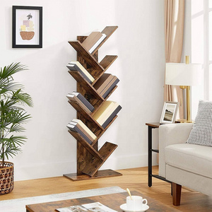 Modern Scandinavian Wooden Bookshelf Tree-Shaped Corner Shelf Solid Wood for Villa or Mall Minimalist Design Style