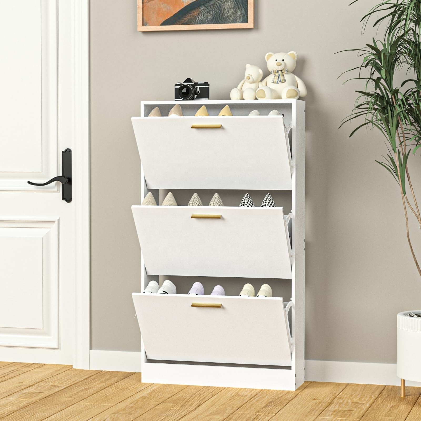 Modern Style Wooden Shoe Cabinet with Extendable Storage for Home Living Room Hotel Entry or Warehouse Feature Rich Furniture