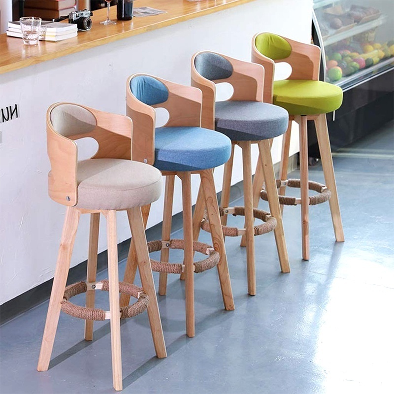 Luxury Modern Commercial Furniture High-Duty Metal Frame Bar Stools Heavy Wood Fabric Seat Counter Stools Outdoor Restaurant