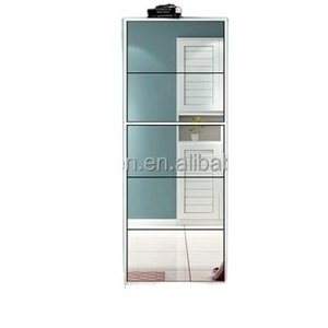 5 Doors Rotating Wooden Mirror Shoe Storage Cabinet Rack for Home Living Room