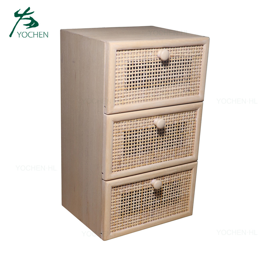 Rattan wooden chest of drawer cabinet Chinese style living room cabinet