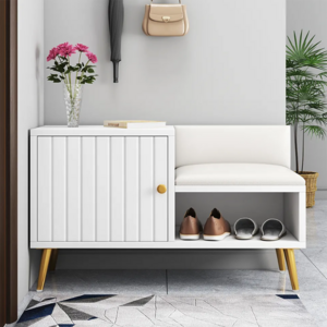 Home furniture white wooden shoe storage cabinet bench