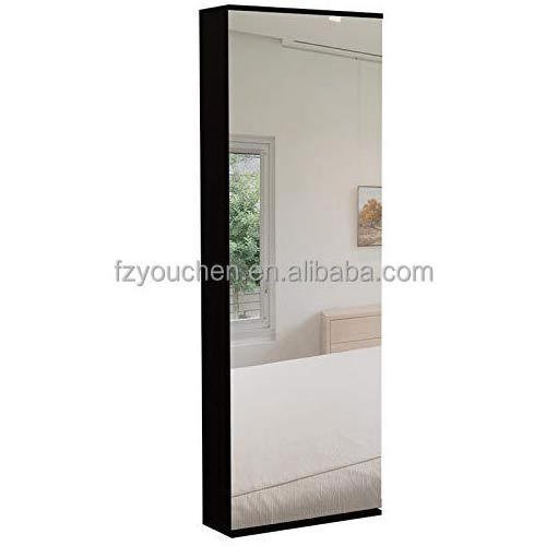 Panel Furniture KD Hotel Hallway Tall Slim Wall Hanging Shoe Rack Cabinet with Full Length Mirror