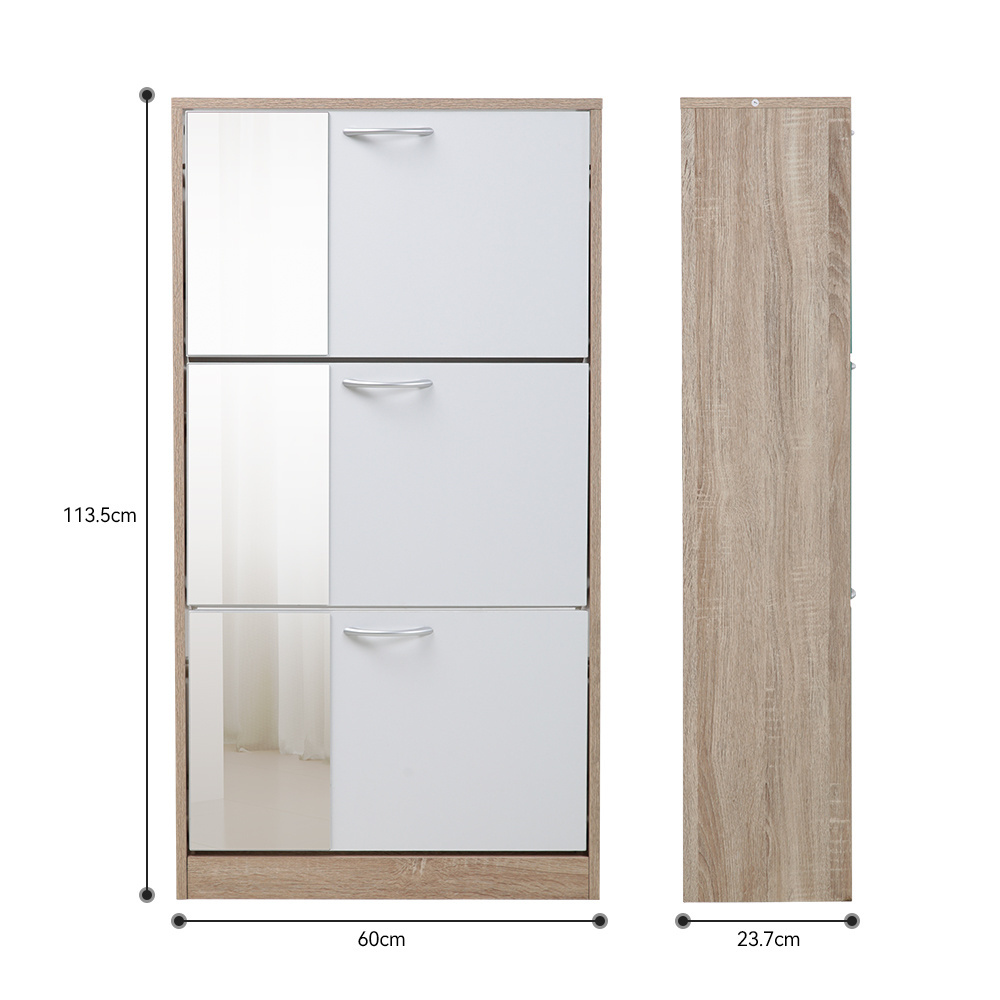 Wholesale Supplier Shoe Rack OAK Cabinet Wooden Modern Oem Mirror Sliding Door Shoe Cabinet