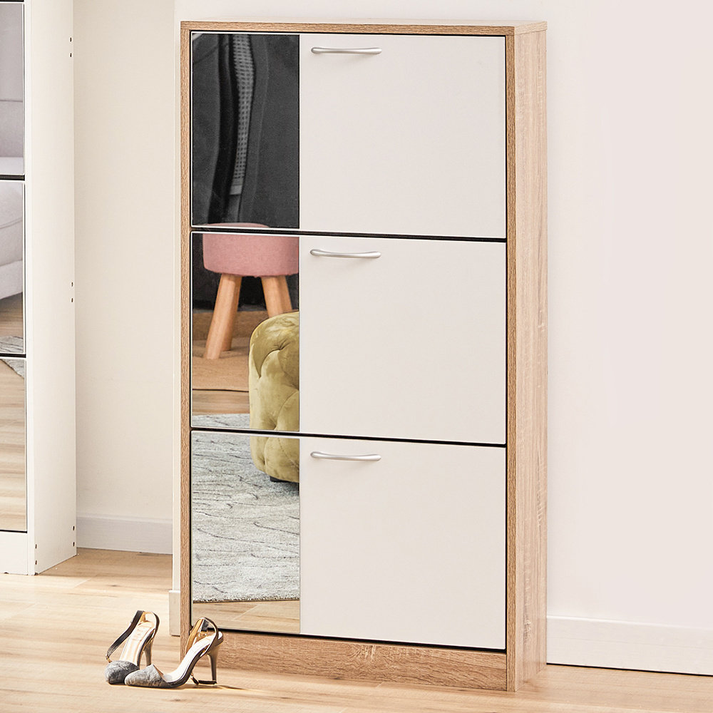 Wholesale Supplier Shoe Rack OAK Cabinet Wooden Modern Oem Mirror Sliding Door Shoe Cabinet