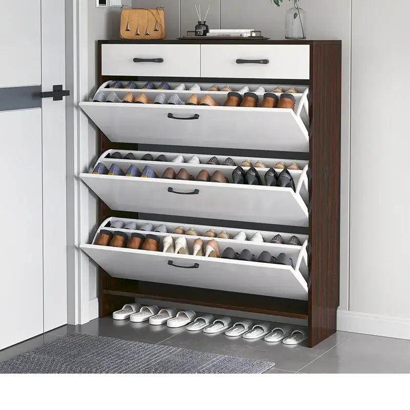 Wholesale white 4 Tier Shoe Cabinet Wooden Shoe Rack with Storage Drawer Shoe Cabinet for Home