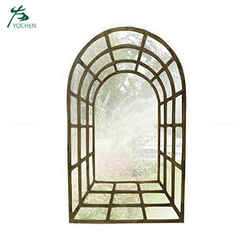 Large Gothic Arched Door Metal Framed Outdoor Garden Iron Wall Mirror Antique Industrial round Glass Design Home Bathroom Use