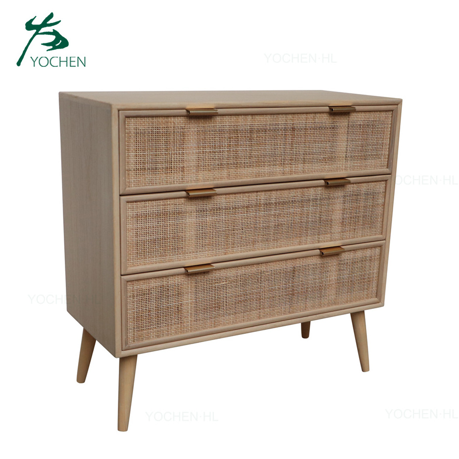 Rattan wooden chest of drawer cabinet Chinese style living room cabinet