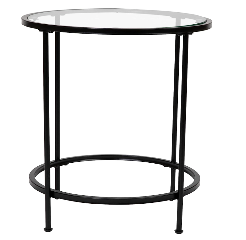 Modern round Black Glass Side Table Small Coffee Table for Home Kitchen Dining and Living Room Metal Furniture