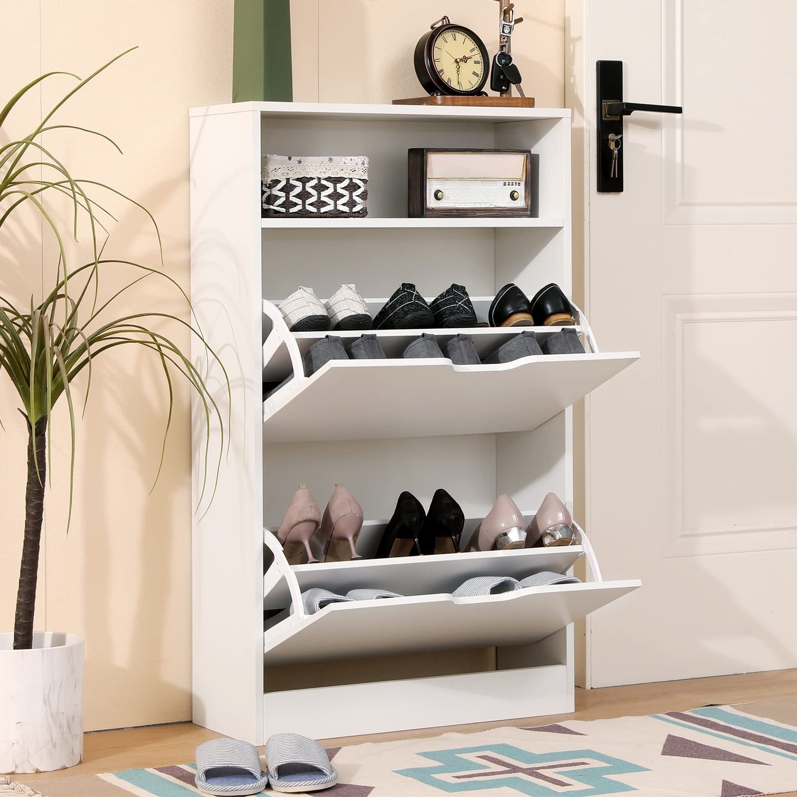 Modern Freestanding Entryway Narrow Shoe Rack Cabinet with Flip Drawers General Use Home Furniture for Bedroom Villa Living Room