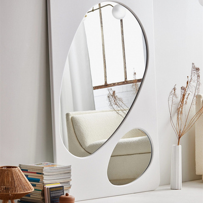 Modern Art Deco Design White Dressing Mirror Unique Large Wood Glass Floor Standing Mirror Home Decor Framed MDF Wooden Frame