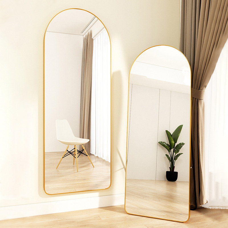 Wholesale Aluminum Frame Arched Full-Length Wall Mirrors Factory Floor Dressing Wood Cabinet for Living Room Bedroom Home Use