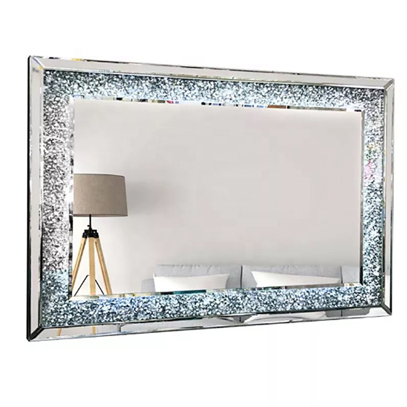 LED Rectangular Diamond Crushed Crystal Glass Wall Mirror