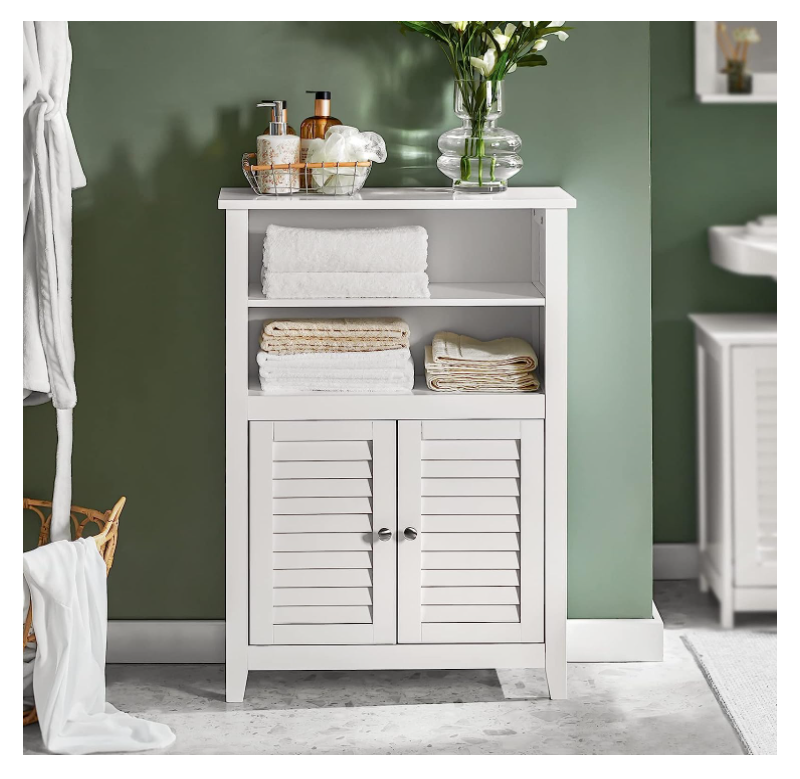 White Wood Bathroom Storage Cabinet Floor Cabinet Cupboard with Large Storage Capacity 2 Doors