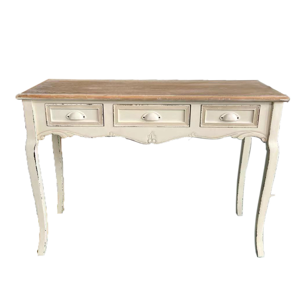 White French Wood Console Dresser with Drawer Luxury Pine Vanity Makeup Table for Apartment Use Assembled Makeup Mirror Included