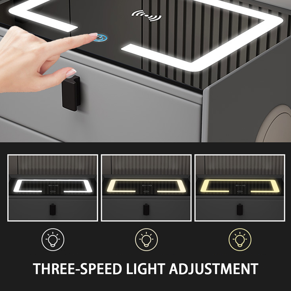 Wholesale Nightstand Led Light Dual Usb Speaker Design Fingerprint Lock Smart Wireless Charger Bedside Table Cabinet