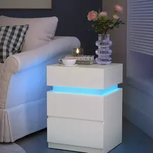 Wholesale Sofa side Table with 3 Drawers Smart Lighted Bedside Table LED Nightstands for Living Room