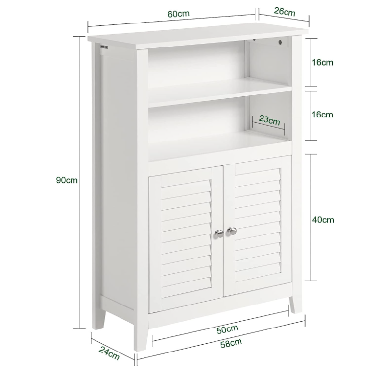 White Wood Bathroom Storage Cabinet Floor Cabinet Cupboard with Large Storage Capacity 2 Doors