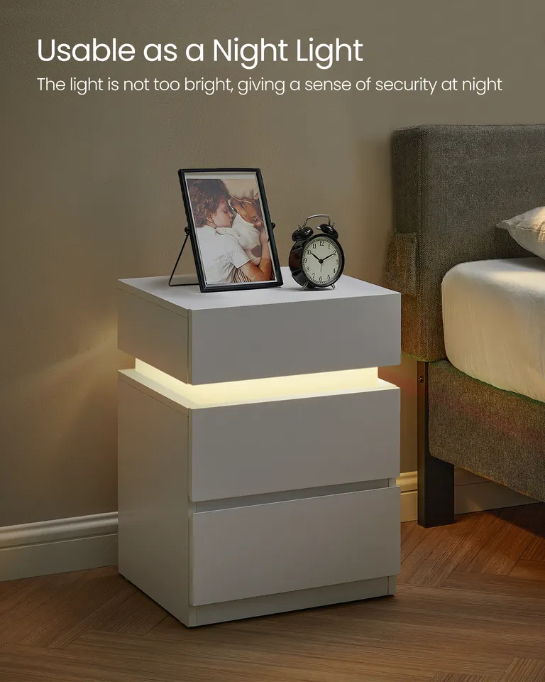 Wholesale Sofa side Table with 3 Drawers Smart Lighted Bedside Table LED Nightstands for Living Room