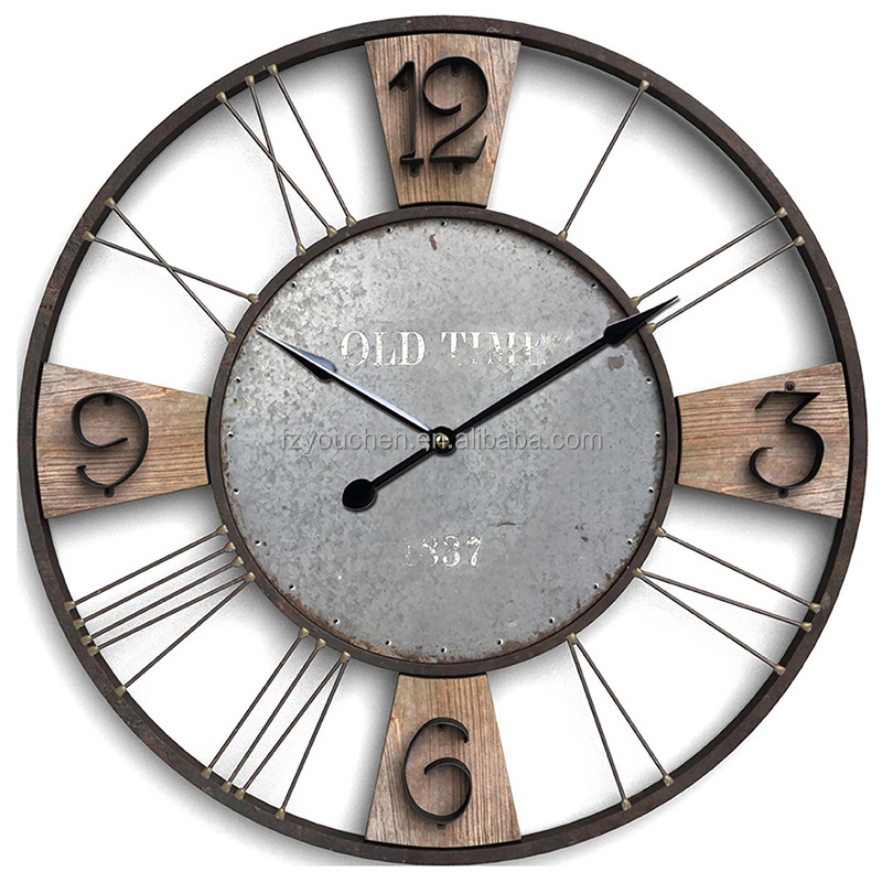 Rustic round Gold Metal Wall Clock Industrial Design Home Decorative Mechanism for Living Room