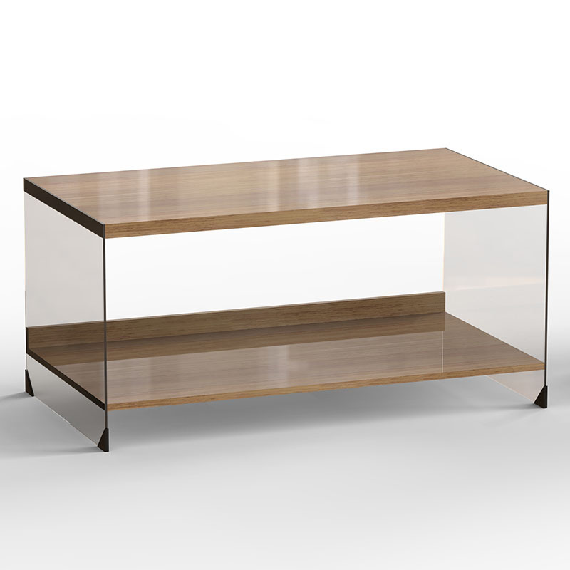 Wooden tempered glass wood center table modern glass rectangle coffee tables