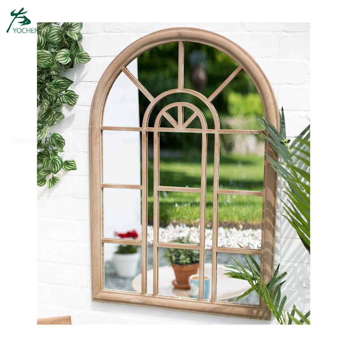 Large Gothic Arched Door Metal Framed Outdoor Garden Iron Wall Mirror Antique Industrial round Glass Design Home Bathroom Use