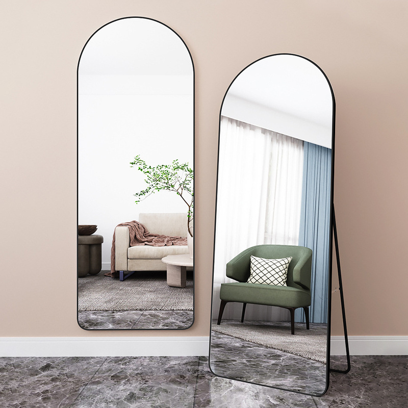 Wholesale Aluminum Frame Arched Full-Length Wall Mirrors Factory Floor Dressing Wood Cabinet for Living Room Bedroom Home Use