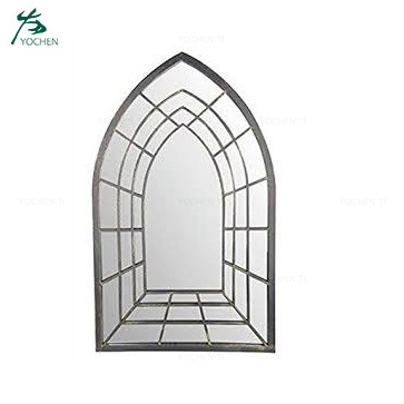 Large Gothic Arched Door Metal Framed Outdoor Garden Iron Wall Mirror Antique Industrial round Glass Design Home Bathroom Use