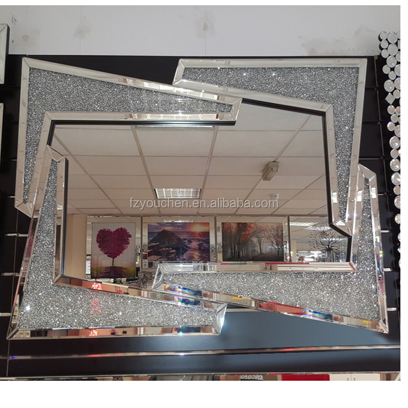 LED Rectangular Diamond Crushed Crystal Glass Wall Mirror