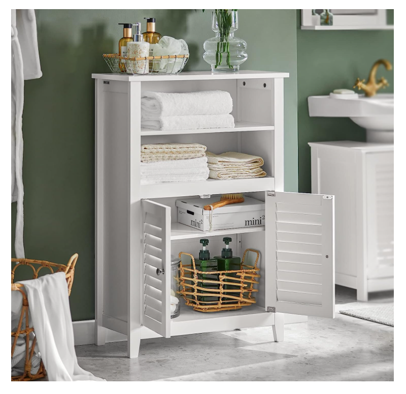 White Wood Bathroom Storage Cabinet Floor Cabinet Cupboard with Large Storage Capacity 2 Doors