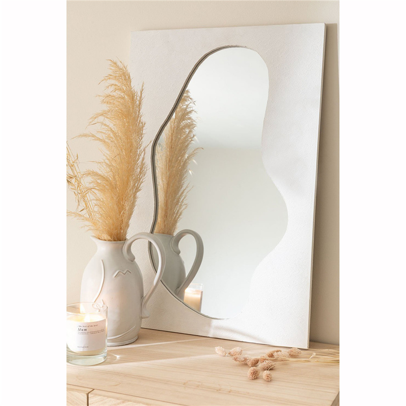 Modern Art Deco Design White Dressing Mirror Unique Large Wood Glass Floor Standing Mirror Home Decor Framed MDF Wooden Frame