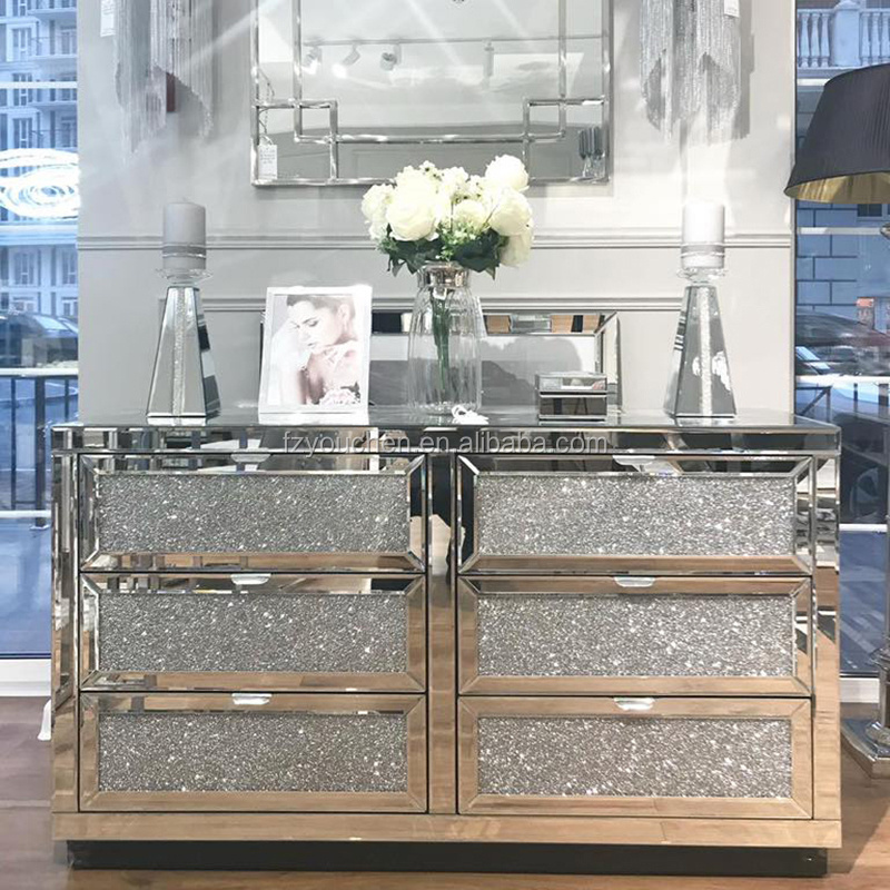 Crushed Diamond 3 Door 3 Drawer Mirrored Sideboard