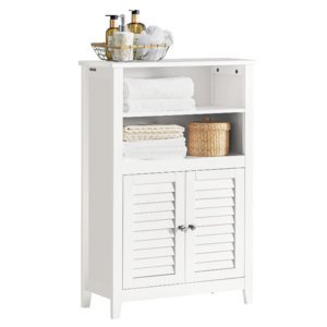 White Wood Bathroom Storage Cabinet Floor Cabinet Cupboard with Large Storage Capacity 2 Doors