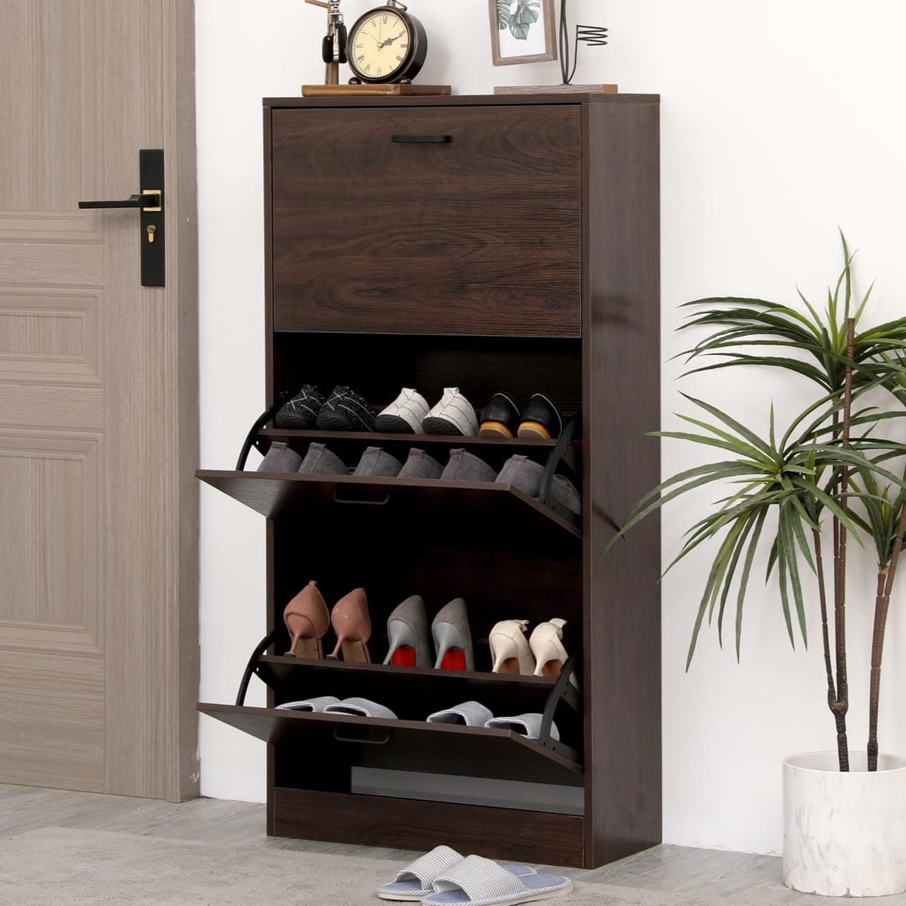 Modern Freestanding Entryway Narrow Shoe Rack Cabinet with Flip Drawers General Use Home Furniture for Bedroom Villa Living Room