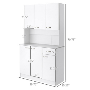 Multi-purpose 6-Door 1-Drawer White Modern Kitchen Pantry Cabinet Kitchen Cupboard Open Shelves Organizer Made of MDF Wood