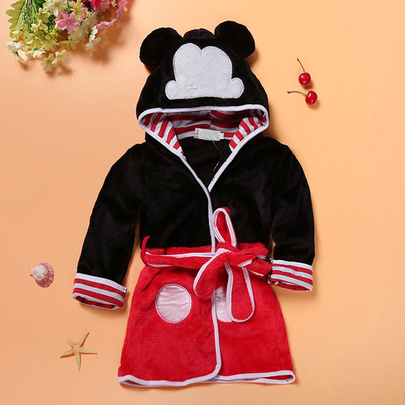 Colors Flannel Cartoon Animal Hooded Kids Bathrobe Pajamas Children Sleepwear