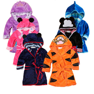 Colors Flannel Cartoon Animal Hooded Kids Bathrobe Pajamas Children Sleepwear