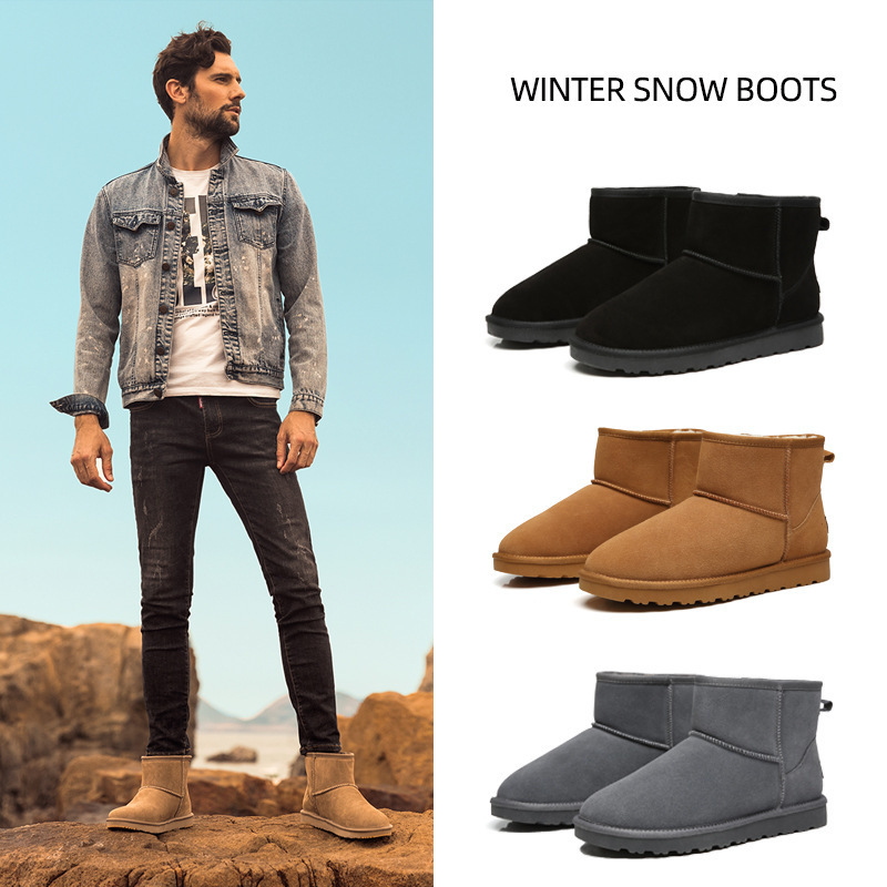 Wholesale Men Winter Shoes Snow Boots Warm Fur Ankle Female Non Slip Plush Suede Flats Slip on men winter boots