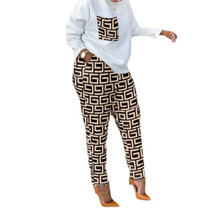 Wholesale Plus Size Casual Tracksuit Fashion Printed Loose Suit African Women's Two Pieces Set