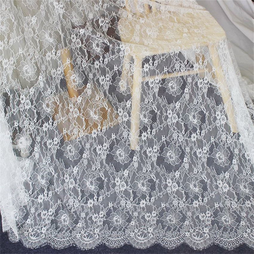 Zeal 3m Non-Stretch White Eyelash Lace Trim Fabric 150cm Width for Skirt Decoration Sequins Net Material for Wedding