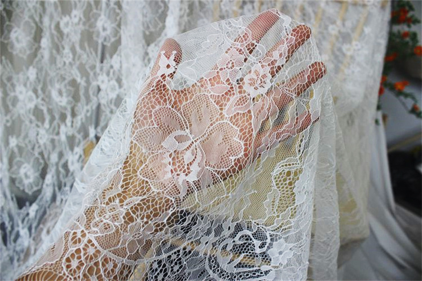 Zeal 3m Non-Stretch White Eyelash Lace Trim Fabric 150cm Width for Skirt Decoration Sequins Net Material for Wedding