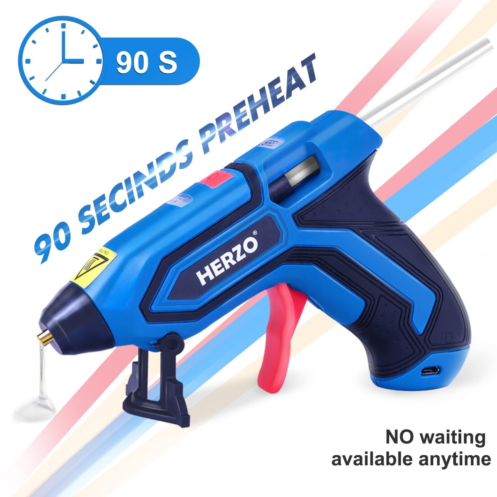 HERZO Portable 3.7V Battery Li-ion Mini Cordless Hot Melt Glue Gun With Glue Sticks