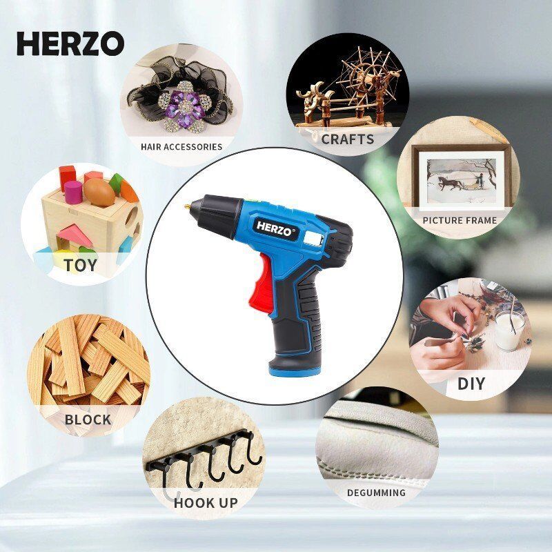 HERZO 4V Battery Li-ion Cordless Mini Hot Melt Glue Gun With 20pcs Glue Sticks Family DIY Tools