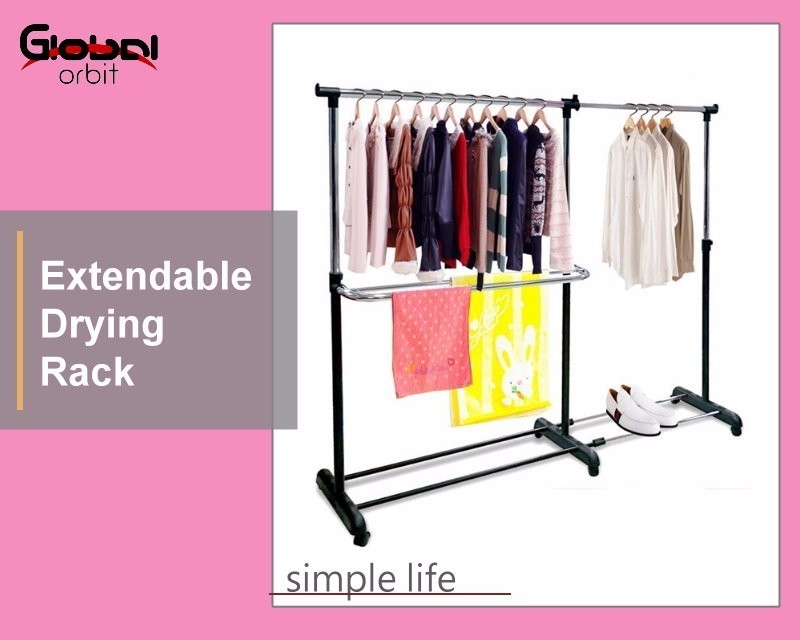 Coat Hanger Stand Storage Metal Laundry Double Clothes Rail Rack With Shelf