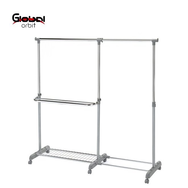 Movable Garment Rail Stand Extendable Drying Rack metal folding clothes hanger stand