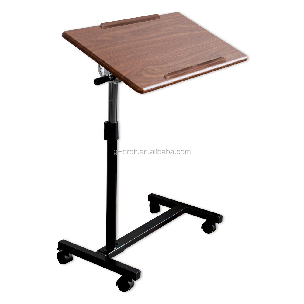 Adjustable Height Bedside Tray Rolling Laptop Table Reading Desk Podium Stand