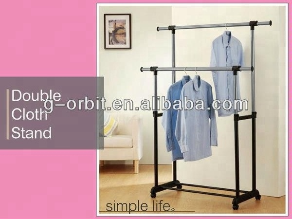 Double Rod Portable Clothing Hanging Extendable Garment Rack with Wheels