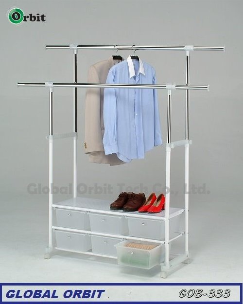 Double Garment Rack for Hanging Clothes Hanger Stand Organizer with Drawers and Shelf